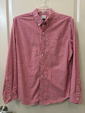 J. Crew Mens Classic L Red/White Gingham Long Sleeve Button Down.